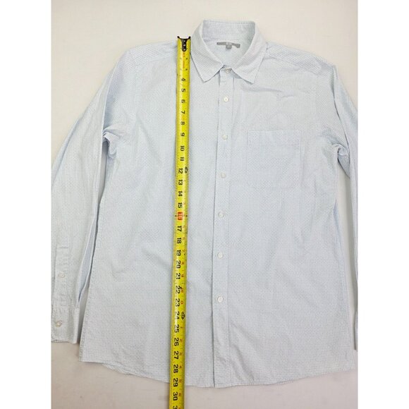 Uniqlo Size Medium Mens White Teal Blue Pattern Long Sleeve Cotton Pocket Shirt - Picture 9 of 10